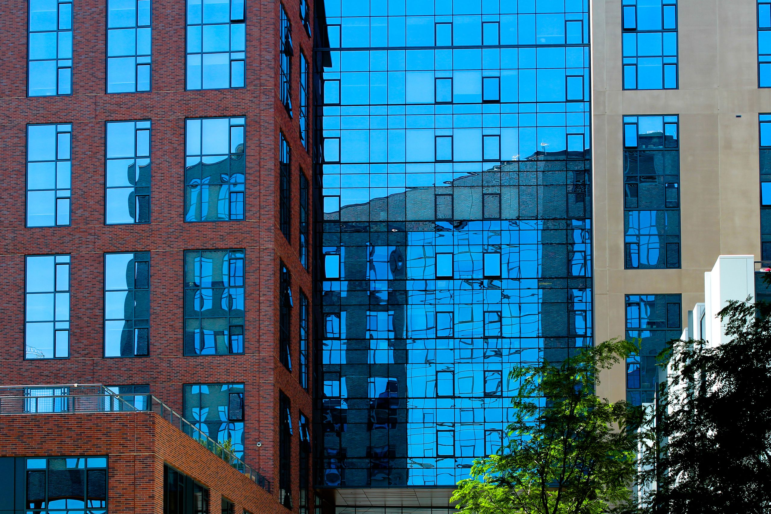 Modern glass apartment building exterior